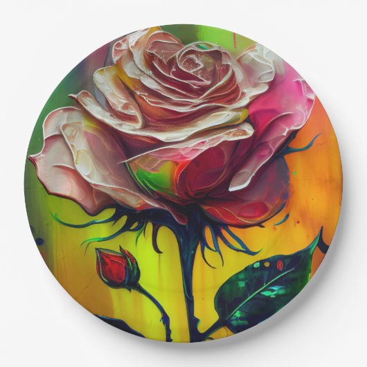 ピンクローズ抽象芸術エレガントな結婚式 ペーパープレート (正面)