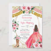 ピンクローズ招待状 – ホワイトメキシコガール15誕生日 招待状 (正面)