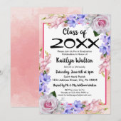 ピンクローズ水彩卒業パーティー 招待状 (正面/裏面)