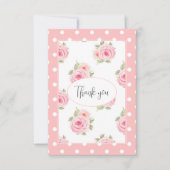 ピンクローズ水玉模様水彩 サンキューカード (正面)