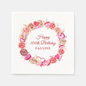 ピンクローズ渦巻形のハートバレンタインデー100誕生日 スタンダードカクテルナプキン (正面)