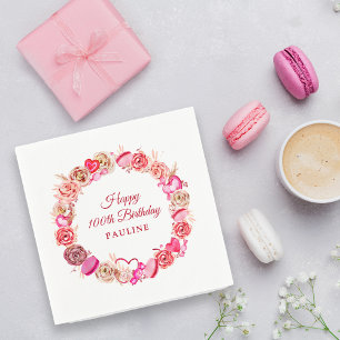 ピンクローズ渦巻形のハートバレンタインデー100誕生日 スタンダードカクテルナプキン