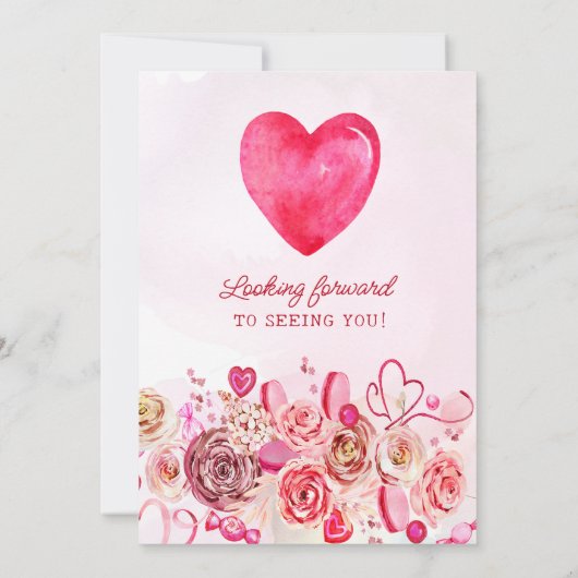 ピンクローズ渦巻形のハートバレンタインデー100誕生日 招待状 (裏面)