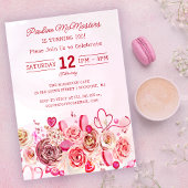 ピンクローズ渦巻形のハートバレンタインデー100誕生日 招待状