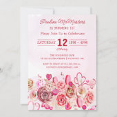 ピンクローズ渦巻形のハートバレンタインデー18誕生日 招待状 (正面)