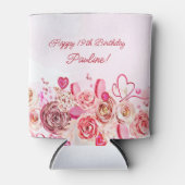 ピンクローズ渦巻形のハートバレンタインデー19誕生日 缶クーラー (正面)