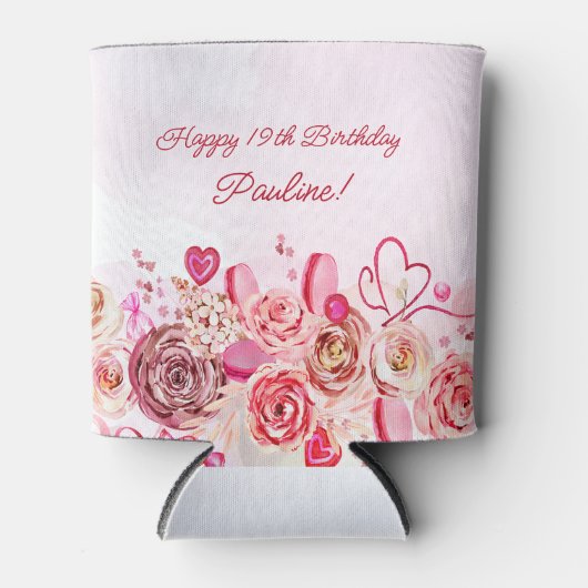 ピンクローズ渦巻形のハートバレンタインデー19誕生日 缶クーラー (正面)