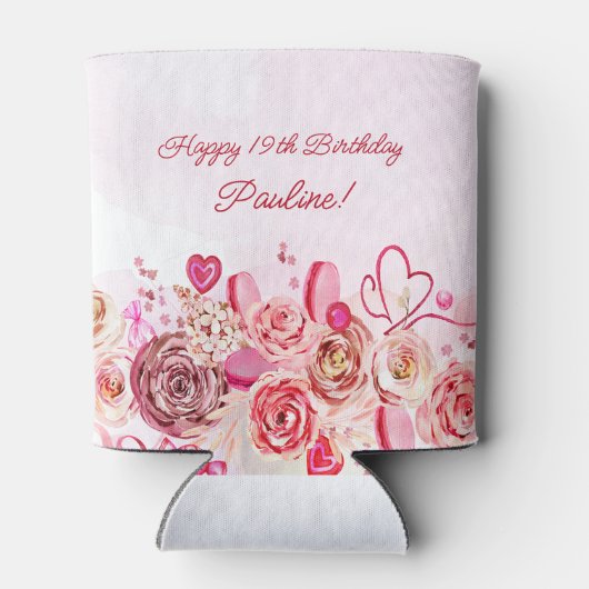 ピンクローズ渦巻形のハートバレンタインデー19誕生日 缶クーラー (裏面)