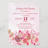 ピンクローズ渦巻形のハート50誕生日ディナー 招待状 (正面/裏面)