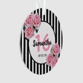 ピンクローズ白黒ストライプズスウィート16 オーナメント (正面)