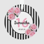 ピンクローズ白黒ストライプズスウィート16 オーナメント (裏面)