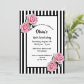 ピンクローズ白黒ストライプズスウィート16 招待状 (スタンド正面)