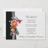 ピンクローズ白黒リボンウェディング披露宴 招待状 (正面)