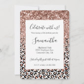 ピンクローズ白黒レオパードグリッタースパークル  招待状 (正面)