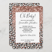 ピンクローズ白黒レオパードグリッタースパークル 招待状 (正面/裏面)