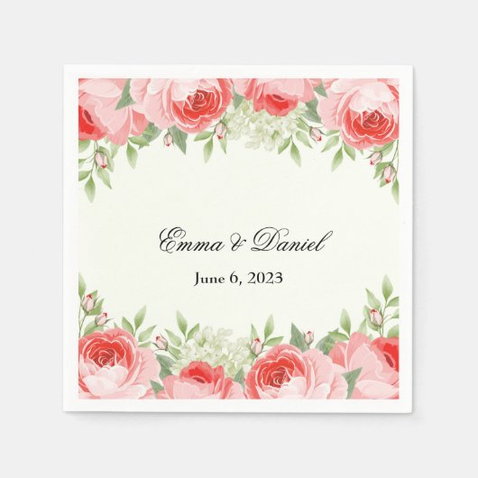 ピンクローズ紙ナプキンス スタンダードカクテルナプキン (正面)