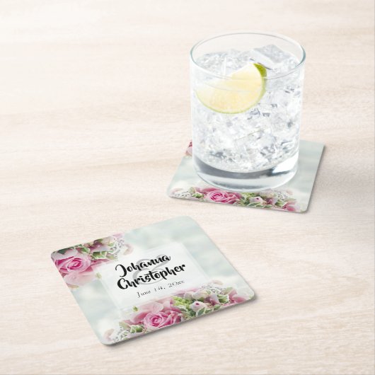 ピンクローズ紙結婚ズコースター スクエアペーパーコースター (インサイチュ)