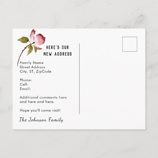 ピンクローズ素朴アクアフェンスニューアドレス 案内ポストカード (裏面)