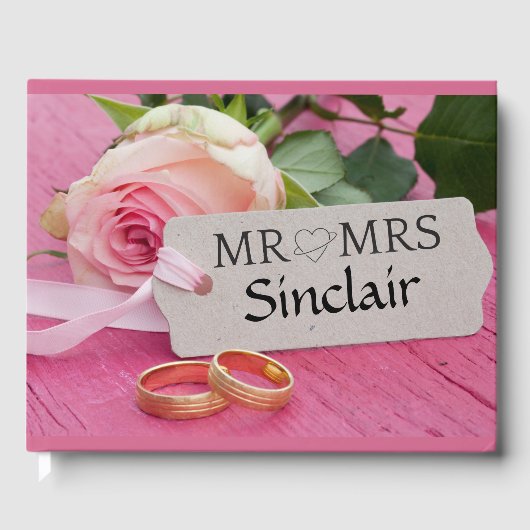 ピンクローズ結婚とリングや輪 ゲストブック (正面)