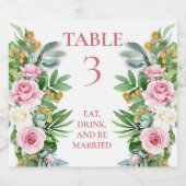 ピンクローズ結婚のテーブル番号ワきらめくインラボ スパークリングワインラベル (シングルラベル)