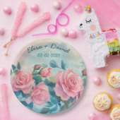 ピンクローズ結婚ズエンゲージメントブライダルシャワーカスタム ペーパープレート (パーティー)