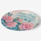 ピンクローズ結婚ズエンゲージメントブライダルシャワーカスタム ペーパープレート (アングル)
