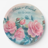 ピンクローズ結婚ズエンゲージメントブライダルシャワーカスタム ペーパープレート (正面)