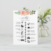 ピンクローズ結婚ズゲストの日程図解入りの、写真付きの アドバイスカード (スタンド正面)