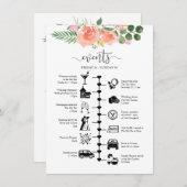 ピンクローズ結婚ズゲストの日程図解入りの、写真付きの アドバイスカード (正面/裏面)