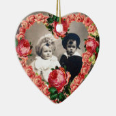 ピンクローズ結婚ズハート写真テンプレートモノグラム セラミックオーナメント (右)