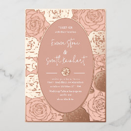 ピンクローズ結婚ズフォイル招待状 箔招待状