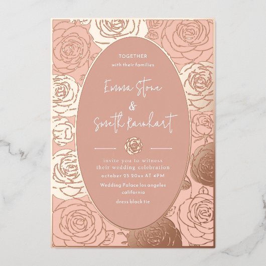 ピンクローズ結婚ズフォイル招待状 箔招待状 (正面)