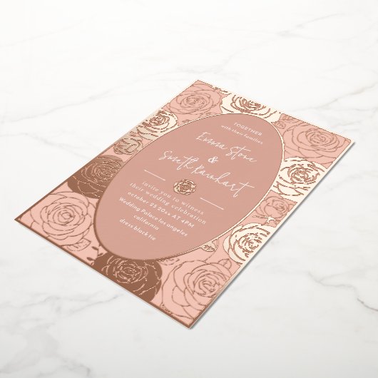 ピンクローズ結婚ズフォイル招待状 箔招待状 (回転した状態)