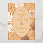 ピンクローズ結婚ズフォイル招待状 箔招待状 (正面)