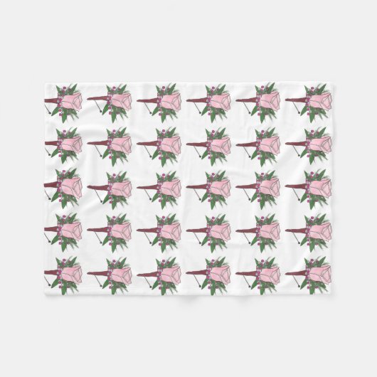 ピンクローズ結婚ズプロムブトニエールフラワーフローラ フリースブランケット (正面(横))