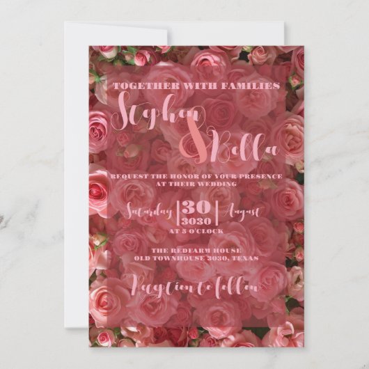 ピンクローズ結婚ズ・サマーエレガントフローラ 招待状 (正面)