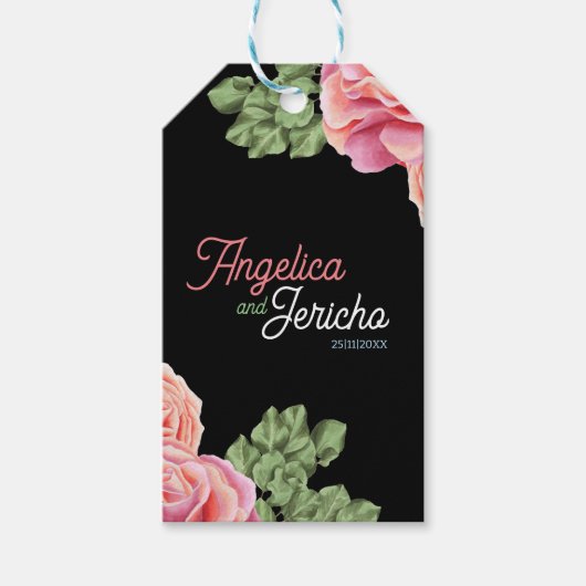 ピンクローズ結婚テーマ ギフトタグ (正面)