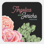 ピンクローズ結婚テーマ スクエアシール (正面)