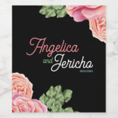 ピンクローズ結婚テーマ ワインラベル (シングルラベル)