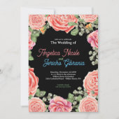 ピンクローズ結婚テーマ 招待状 (正面)
