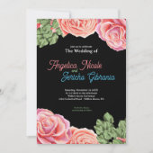 ピンクローズ結婚テーマ 招待状 (正面)