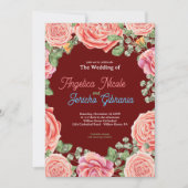 ピンクローズ結婚テーマ 招待状 (正面)