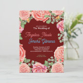 ピンクローズ結婚テーマ 招待状 (スタンド正面)