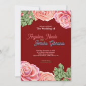 ピンクローズ結婚テーマ 招待状 (正面)