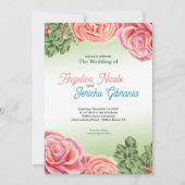 ピンクローズ結婚テーマ 招待状 (正面)
