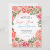 ピンクローズ結婚テーマ 招待状 (正面)