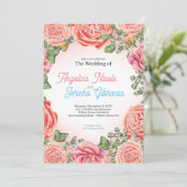 ピンクローズ結婚テーマ 招待状 (スタンド正面)