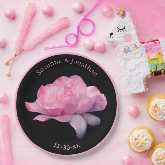 ピンクローズ結婚パーソナライズされたのブライダル ペーパープレート (パーティー)