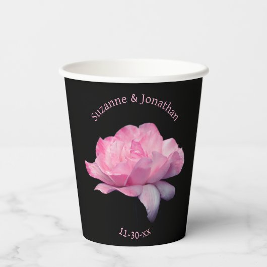 ピンクローズ結婚パーソナライズされたのブライダル 紙コップ (裏面)
