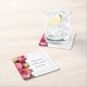 ピンクローズ結婚フローラ スクエアペーパーコースター (インサイチュ)